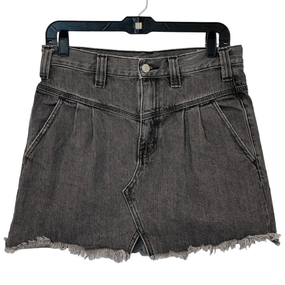 Free People We The Free Sidecar Distressed Black Denim Mini Skirt - Picture 2 of 11